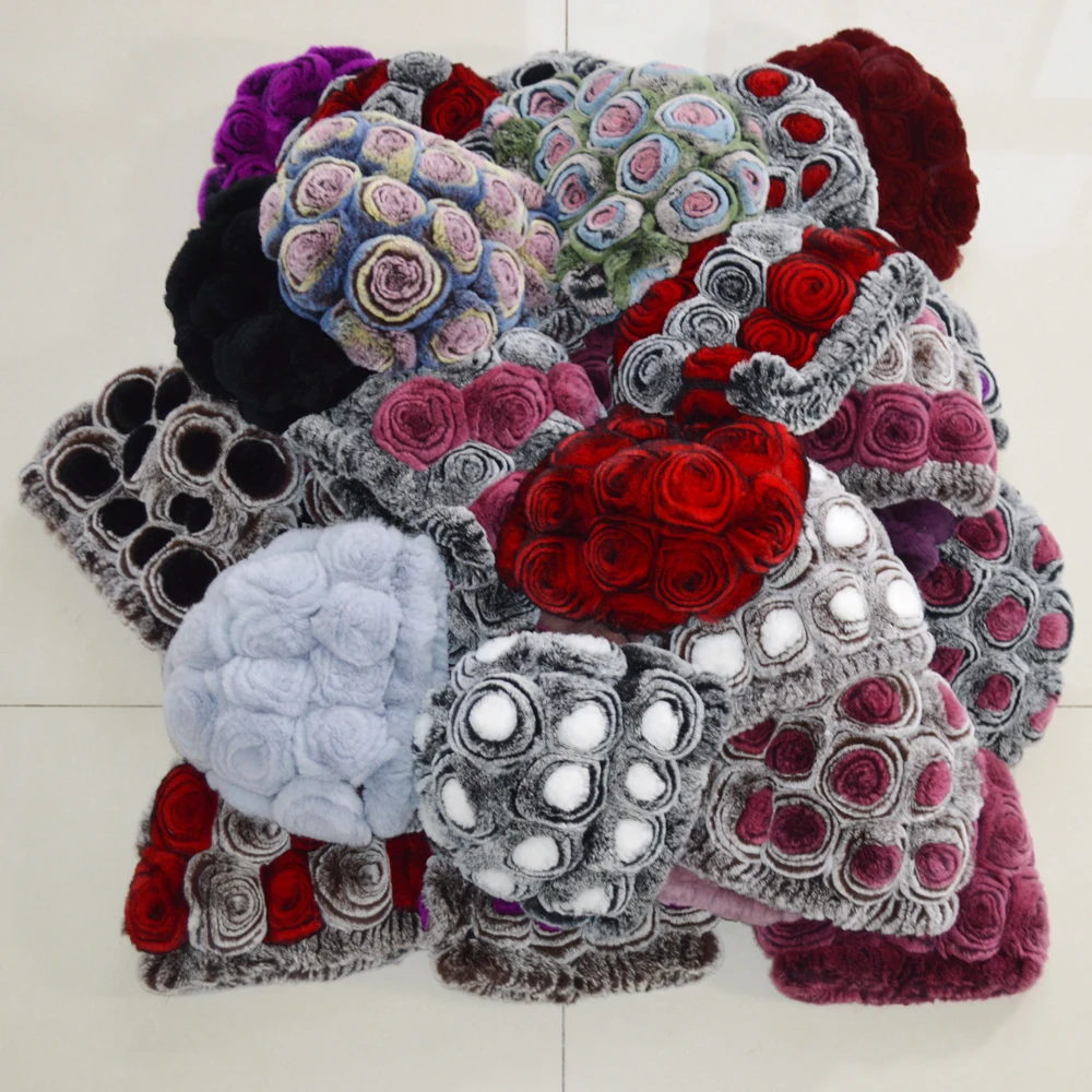 Лидер продаж зимняя женская Knitted100 % натуральный настоящий мех кролика шапки