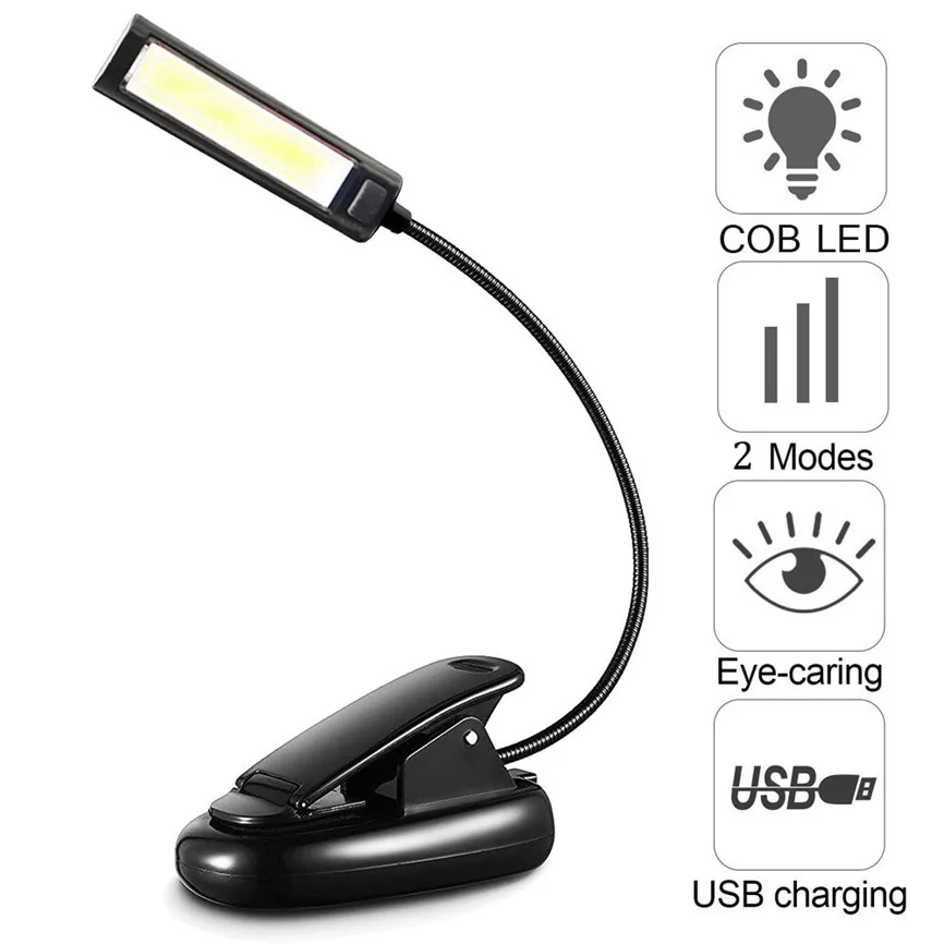 Светодиодная лампа для чтения в ночное время Гибкая usb с зажимом COB учебы
