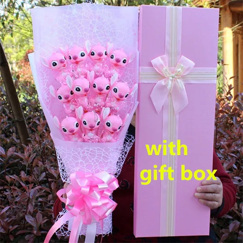 pink with BOX Мини ПВХ стежка букет каваи игрушка искусственные розы цветок из искусственного шелка Букет Шарм День Святого Валентина букет мини Стич - Цвет: pink with BOX