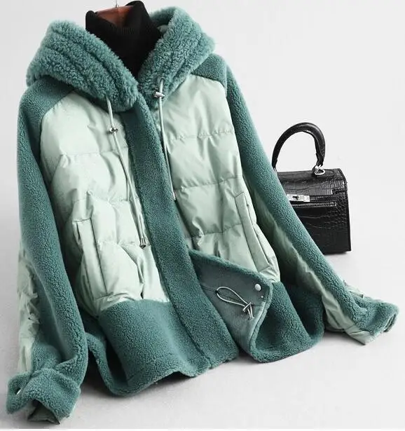 color 1 ZiZhen, шерстяные куртки с утиным пухом, пальто с капюшоном, женские карманы, короткие, зима, осень, повседневные, пэчворк, 190612-4, KQN59331 - Цвет: color 1