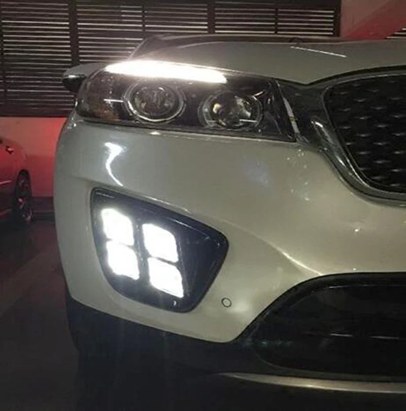 Четырехглазный режим drl для kia sorento светодиодный DRL светодиодный противотуманный фонарь дневной ходовой светильник для вождения противотуманный светильник DRL лампа