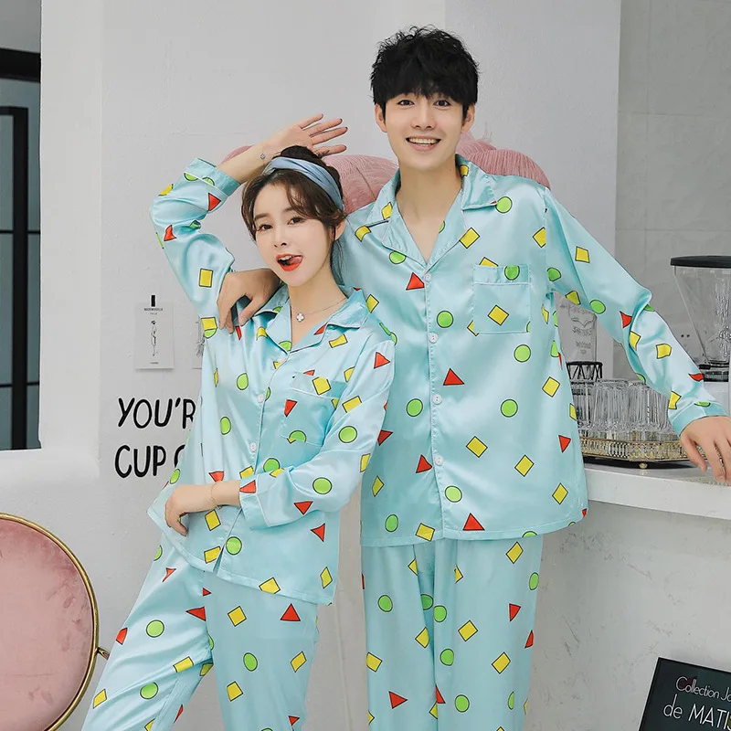 JINUO 2018 Free Shipping Spring Autumn Couple Silk Pajama Sets Lovers Thin Long Sleeve Casual Soft Home Wear | Мать и ребенок