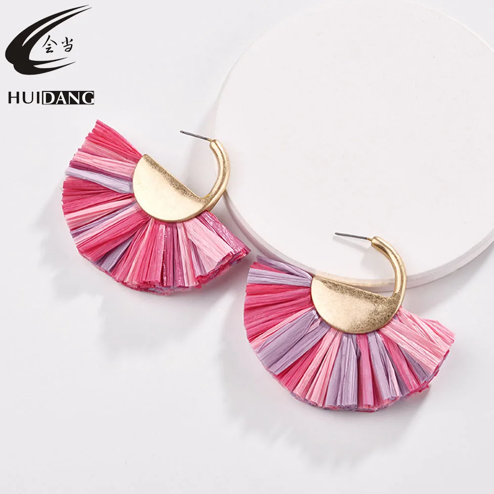 Популярные Модные богемные серьги HUIDANG красочные из рафии новые женские с