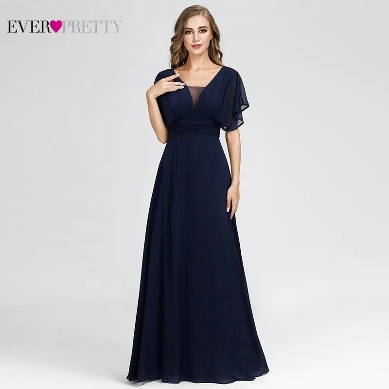 Ever Pretty темно-синие платья подружки невесты A-Line V-образным вырезом с коротким