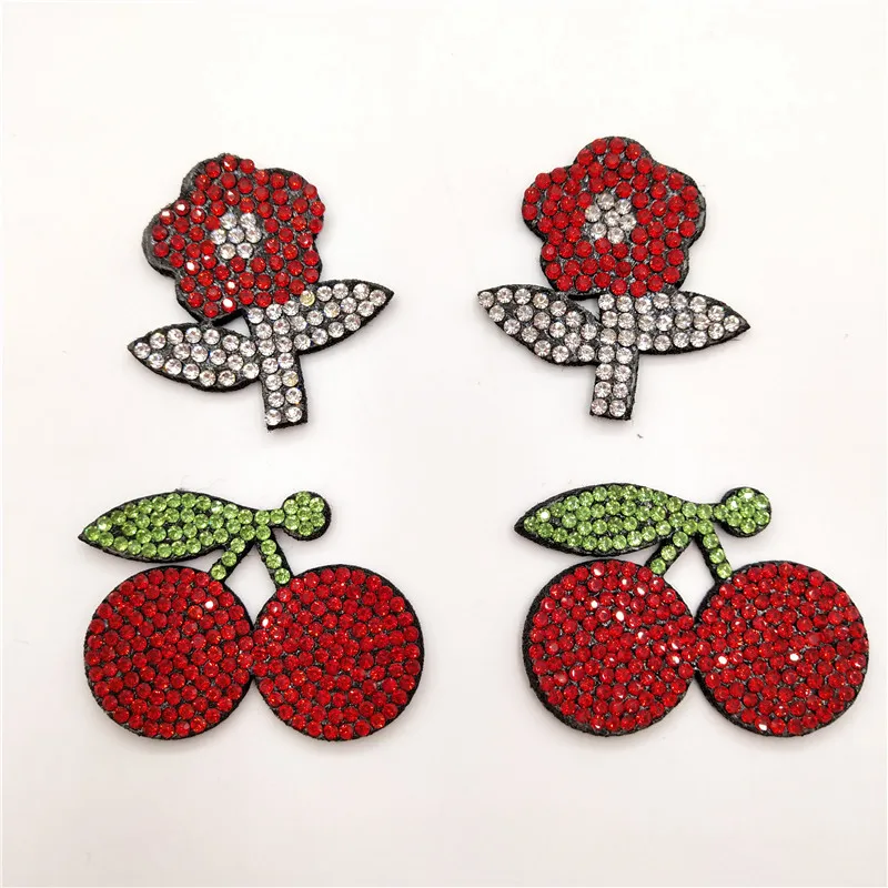 

20pcs/lot Red Shiny Diamond Flower/Cherry Shape Padded appliques for headwear decoration handmade hair accessories