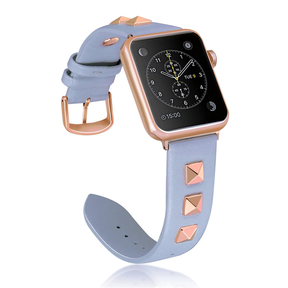 Роскошный кожаный ремешок с заклепками для Apple Watch SE Band Series 6 5 4 3 2 на запястье 40 мм 44