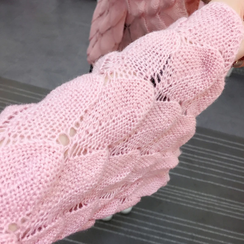 Women Spring Sweater Hollow Out Transparent Female Korean Style Jumper Sweer Flare Sleeve Ladies Pullover | Женская одежда
