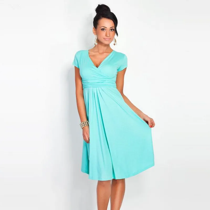 Liva Girl Women Deep v-neck Short Sleeve fold Summer Dresses Elegant Belted Tunic Party Cocktail Swing dress Vestidos BM1144 | Женская