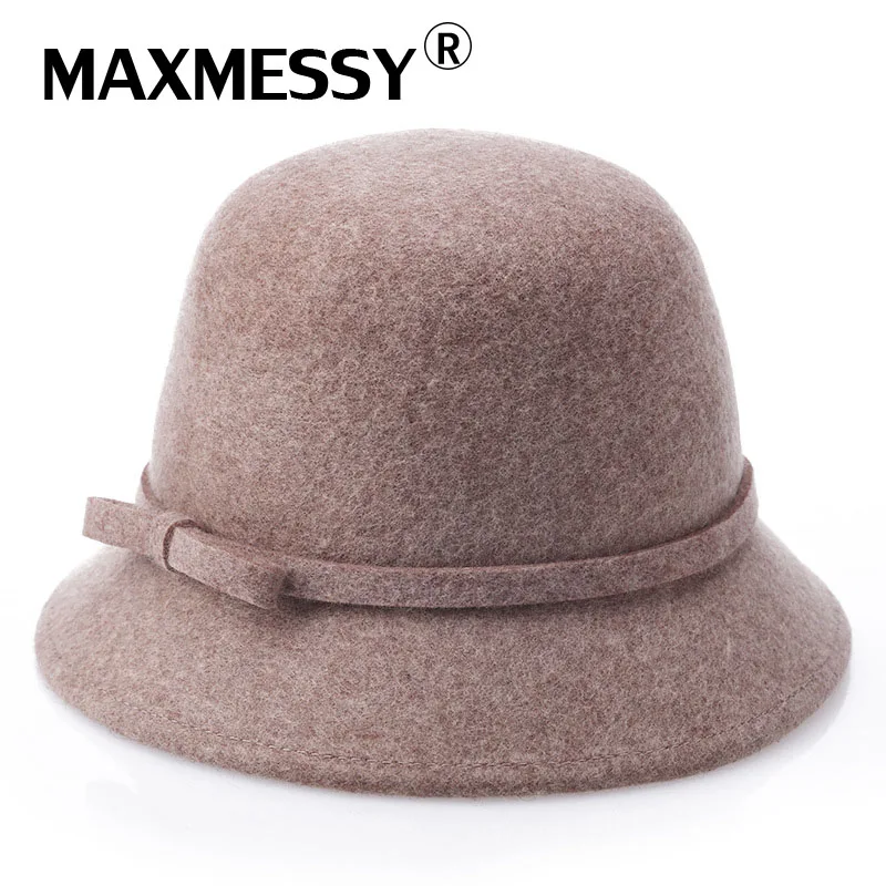 Maxmessy Винтаж стильный Зимний Шляпы фетровые для женщин шляпа 100% шерстяной Для