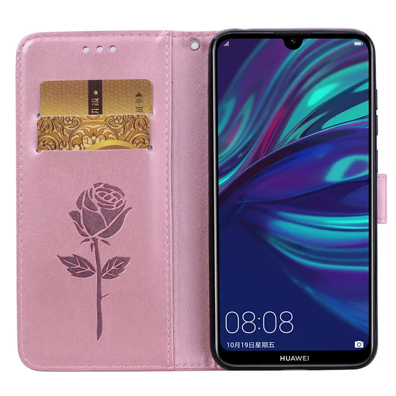 FLYKYLIN Rose Case For Huawei Y7 2019 Cases Prime Y 7 Coque on Leather Wallet Flip Back Cover Phone Fundas | Мобильные телефоны и