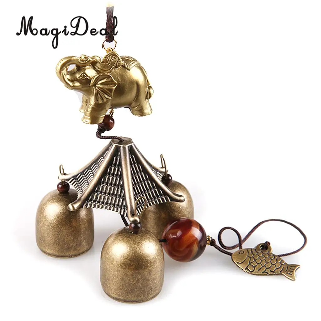 MagiDeal Chinese Elephant Fish Metal Bell Lucky Feng Shui Hanging Charm Wind Chime Antique Windchime Copper | Дом и сад