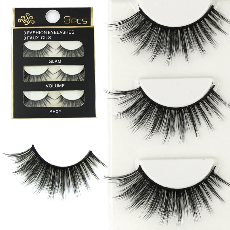 

YOKPN High Quality Soft 3D Cross False Eyelashes Natural Long Messy Eye Lashes Makeup Tips 3 Pairs Reusable Fake Lashes