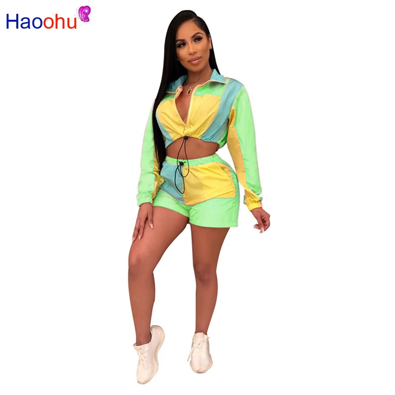 HAOOHU/женский спортивный костюм комплект из двух предметов укороченный топ с