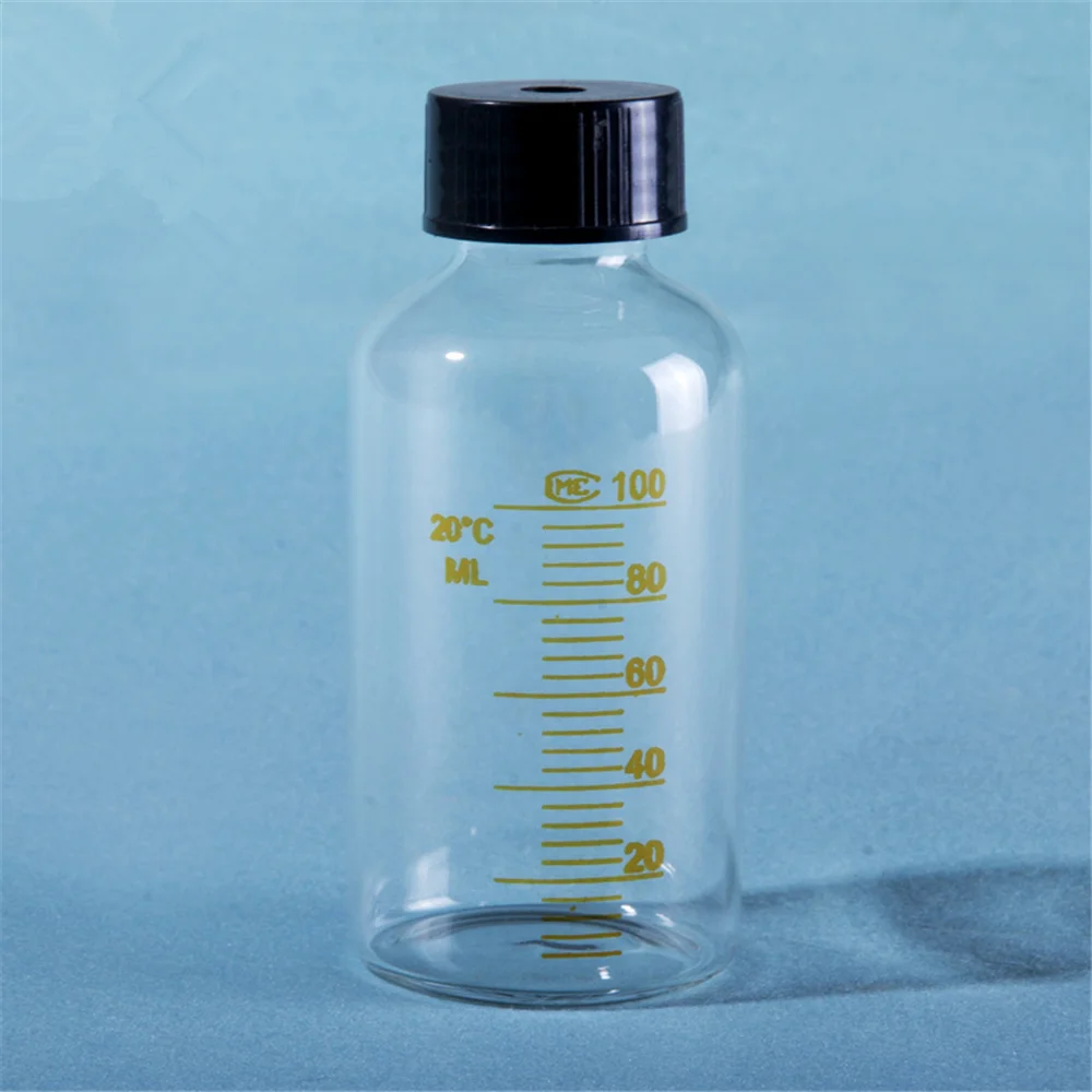 

100ml Transparency Glass Bottle with scale black screw cap