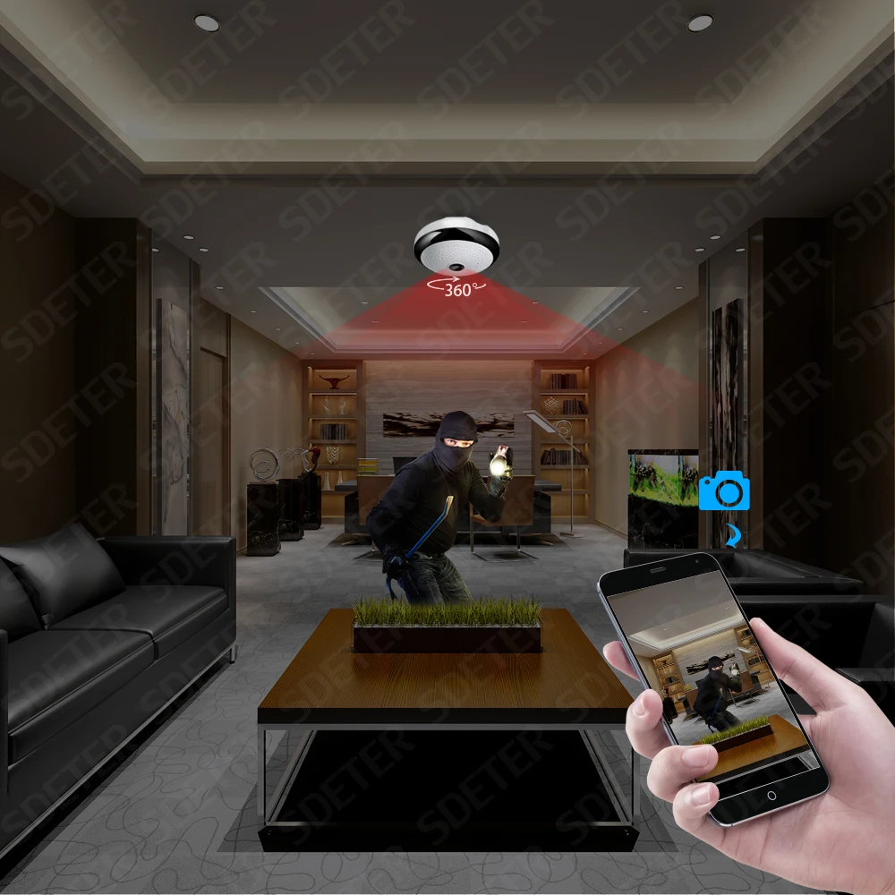 SDETER 1080P беспроводная WIFI камера IP лампа видеонаблюдения панорамный рыбий глаз