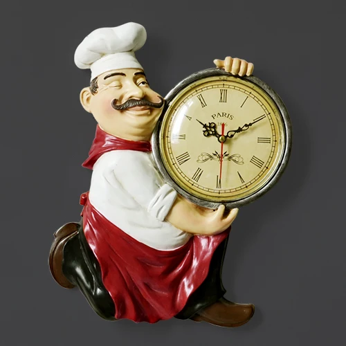 Белый Resin Chef Cute Wall Clock Home Watch Bathroom Kitchen Clock vintage Wall Watches Home Decor Wall Clock Modern Design - Цвет: Белый