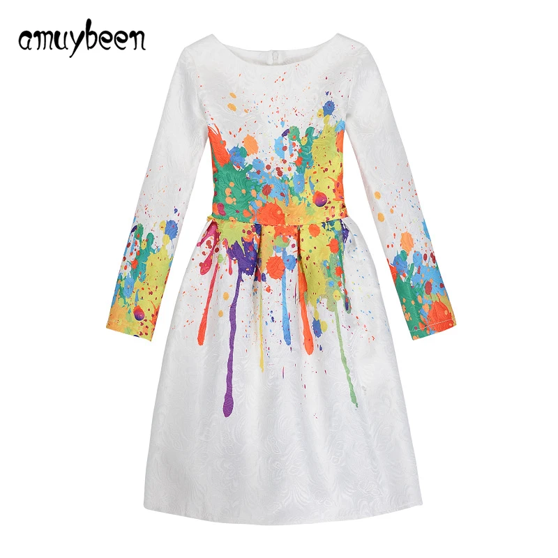 Amuybeen 2018 New Girl Clothing Print Dress Long Sleeve Princess Floral Baby Girls Dresses Party Children Clothes Vestido 11 12 | Детская