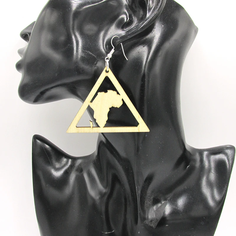 

10pairs/lot 6cm Triangle Africa Map Unfinished wood Earrings