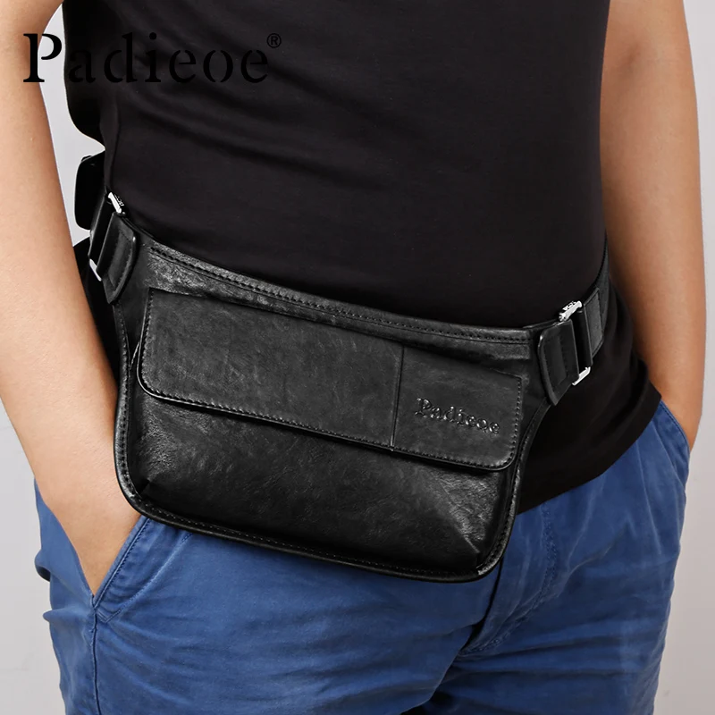 

Padieoe High Quality Men Fanny Pack Genuine Leather Waist Bag for Money Mobile Phone Men's Fashion Adjustable Strap Waist Pack