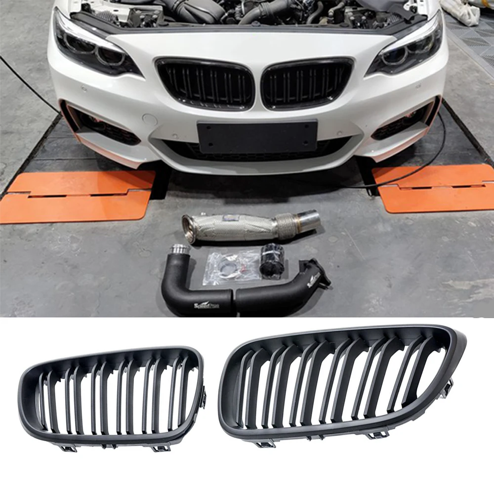 

Блестящая черная двойная планка передняя капот почек решетка радиатора Совместимость для BMW F22 F23 M2 14-18 для BMW 225i 218i 220i