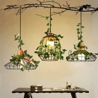 vintage black painted iron cage with wooden holder hanging light for led e27 wicker rattan leaf enlace pendant light