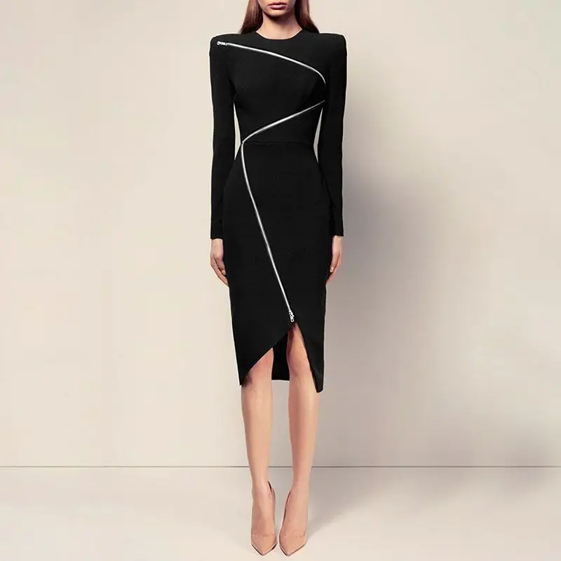 Высококачественное облегающее Бандажное платье с круглым вырезом модное