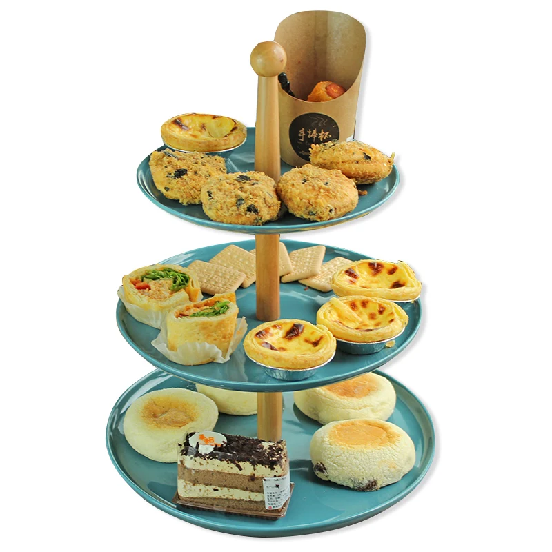 

Nordic creative wooden ceramic double fruit plate cake dessert afternoon tea dry fruit plate three layers ZP12171656
