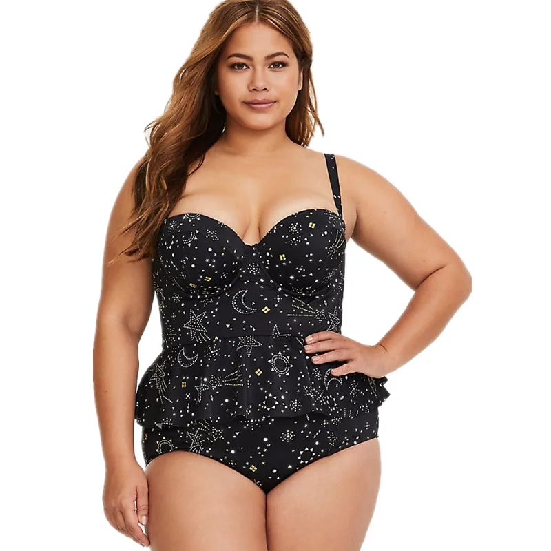 

Размера плюс купальники Для женщин 2019 с высокой талией, комплект бикини с пуш-ап эффектом, танкини Цветочный принт 2 шт. купальник 4XL Maillot De Bain