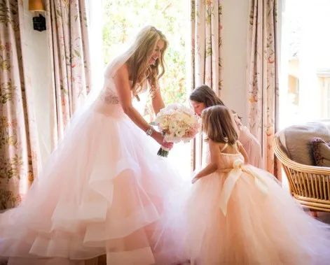 2018 Blush Flower Girl Dress with Detachable Train Halter Neck Ball Gown Girls Birthday Party Pageant Size 2-16Y | Детская одежда и