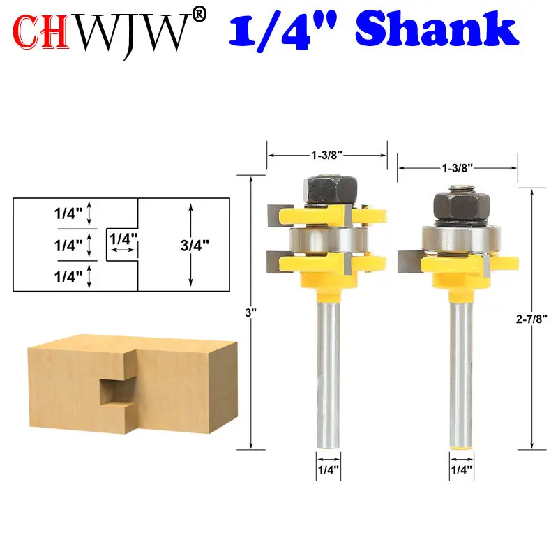 2pcs Tongue and Groove Router Bit Set 1/4