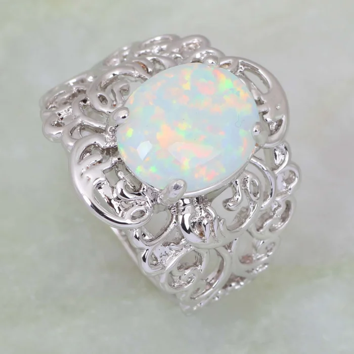 Женское Винтажное кольцо с белым огненным опалом в стиле ретро|ring size|fashion jewelry