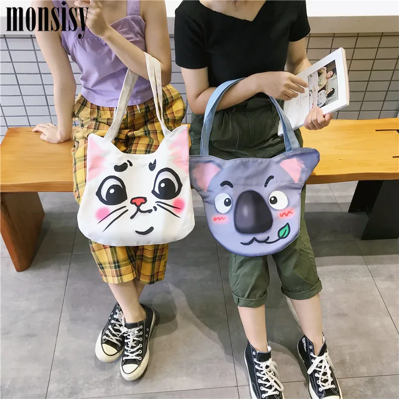 Monsisy 2018 холст Для женщин хозяйственная сумка девушка книга Сумка животных