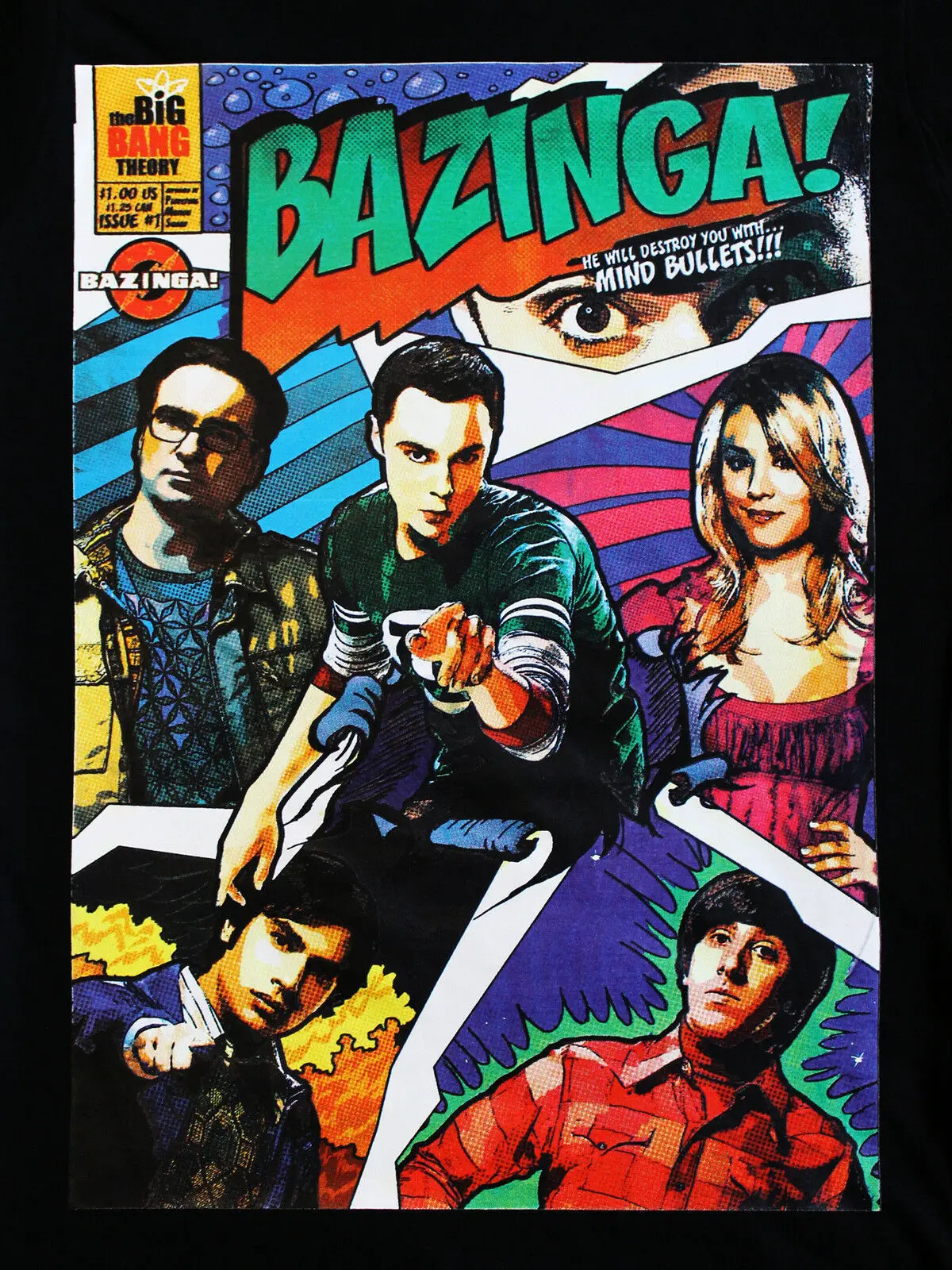 Bazinga постер с комиксом Sheldon Big Bang Theory ТВ Лицензированная Черная Мужская футболка |