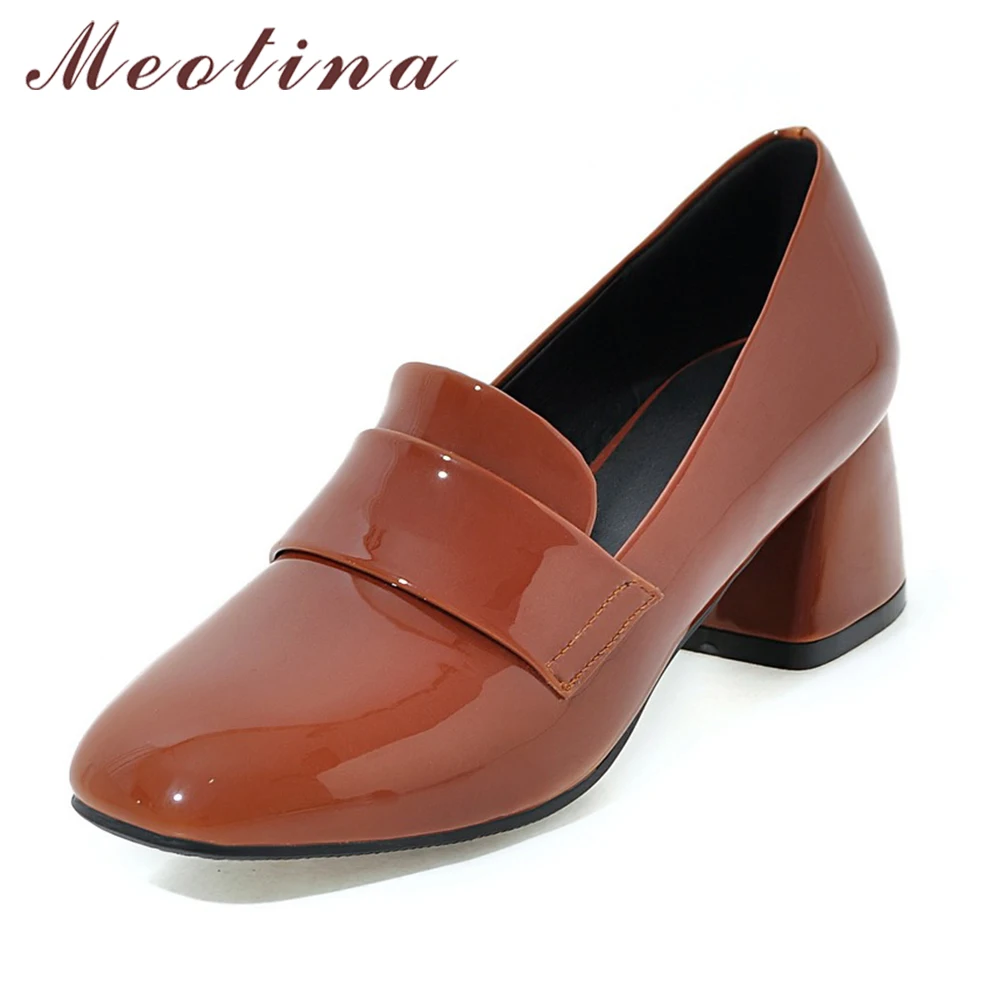 Женские туфли из лакированной кожи Meotina лодочки на высоком каблуке с квадратным