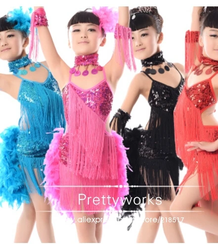 Детский танцевальный костюм с блестками и перьями|dance dress for girls|latin dance dressdance |