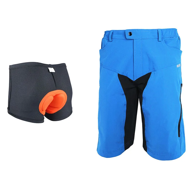 blue with pad ARSUXEO мужские спортивные шорты для велоспорта, горного велосипеда, велосипедные шорты, одежда из Джерси, одежда с подкладкой DH-2 - Цвет: blue with pad