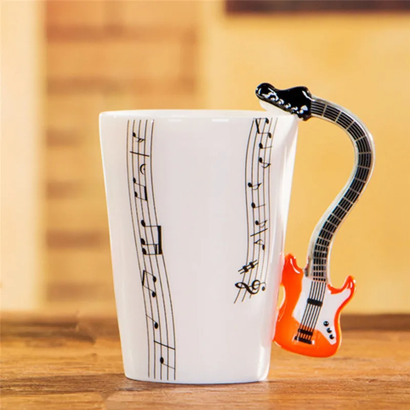 New Guitar Ceramic Coffee Mugs Porcelain Milk Mug Tea Cups Music Notes Home Office Drinkwares Support Dropshipping | Дом и сад