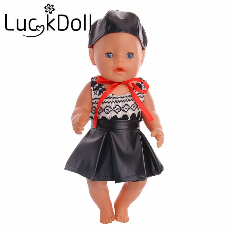 LUCKDOLL жилет свитер + кожаная юбка шляпа подходит для 18 дюймов Американский 43 см