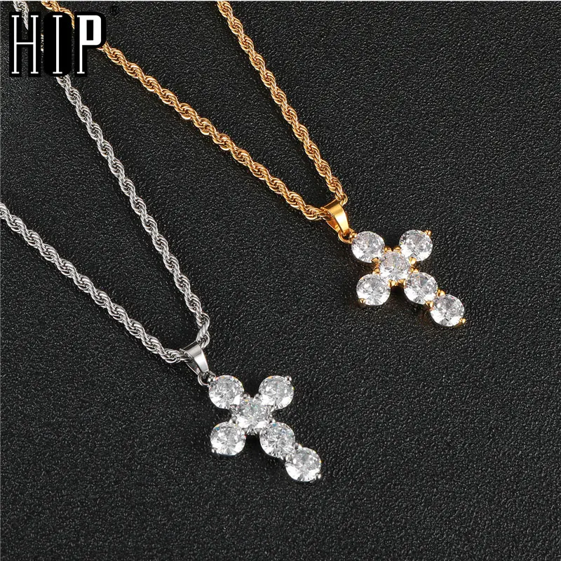 Хип хоп Iced Out Bling нержавеющая сталь крест ожерелья и подвески Золото Цвет для