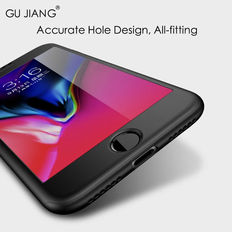 GU JIANG Luxury 360-degree Full Cover Anti-fingerprint Protector Case for iPhone 8 and Plus X All-fitting Shell |