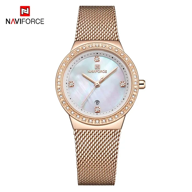 Rose Gold NAVIFORCE роскошный Ультратонкий Для женщин часы модное с кристаллами, стразами женские кварцевые часы Водонепроницаемый женские часы reloj mujer - Цвет: Rose Gold