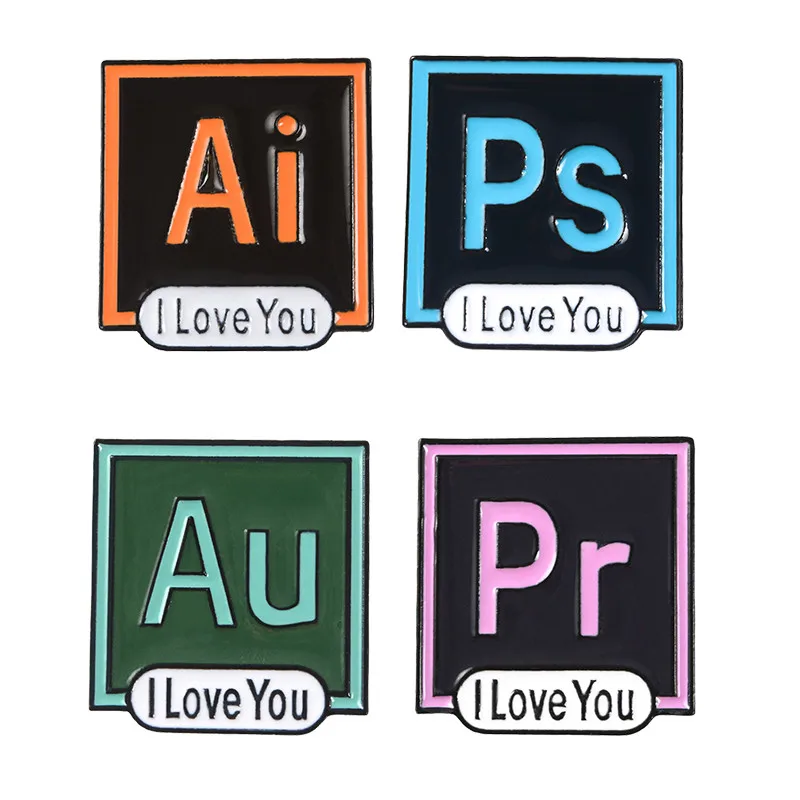 

I Love You AI PS Pr Au Enamel Pin Brooch Photoshop Illustrator Premiere Adobe Audition Icon Lapel Pins Computer Software Jewelry