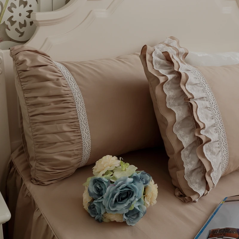 Бесплатная доставка 100% хлопок саржа Корейская принцесса оборки цвета хаки