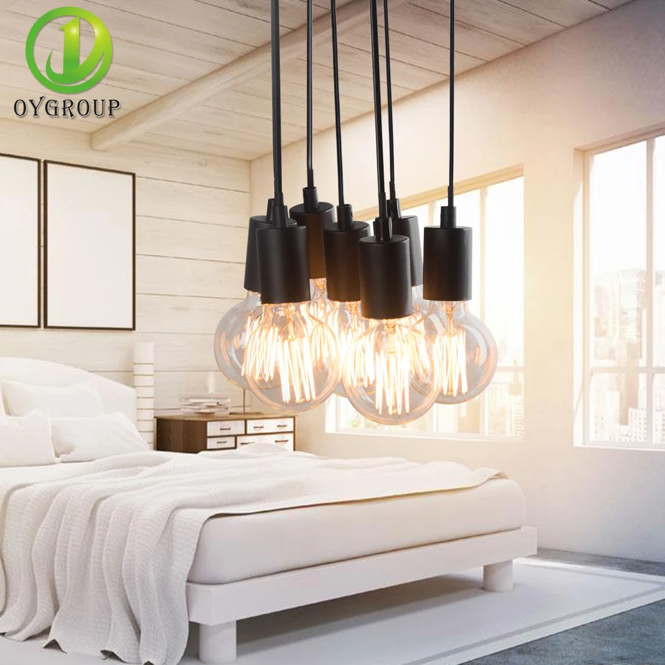 Потолочная железная черная лампа с 7 насадками подвесной светильник в стиле