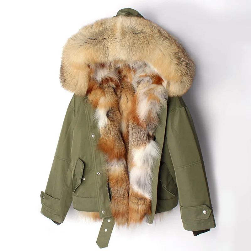 OFTBUY, новинка, зимняя куртка, Женское пальто с натуральным мехом, парка из натурального Лисьего меха, Толстая теплая уличная одежда, роскошная Брендовая верхняя одежда, мото и байкер