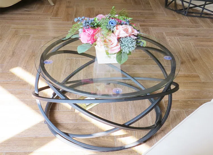 Чайный столик из закаленного стекла. Креативный круглый стол кованого железа.|glass