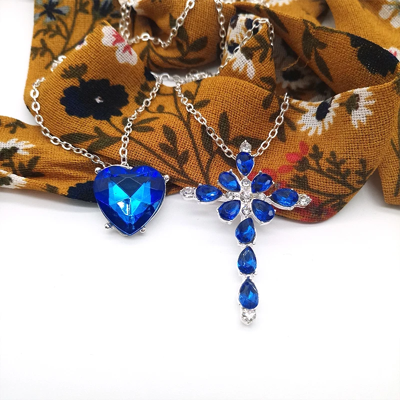 2 Pcs/Set Exquisite Women Heart Love Cross Crystal Pendant Silver Color Necklace Girl Engagement Party Fashion | Украшения и