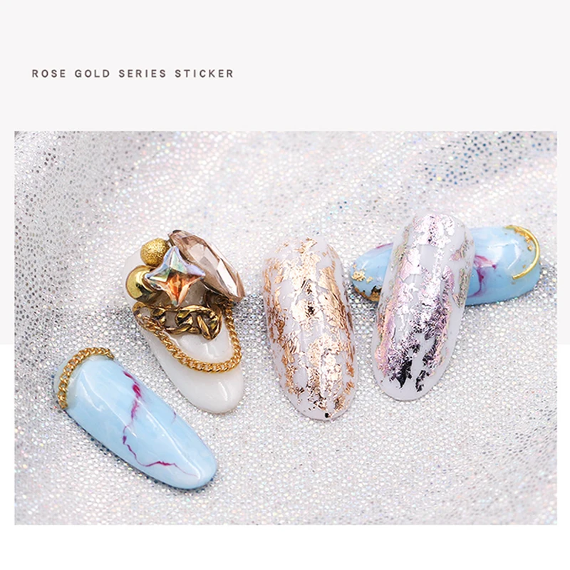 Розовое золото наклейки для ногтей блестящие с блестками переводные Золотая