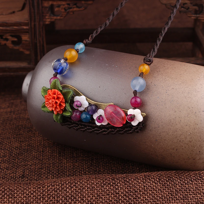 Ожерелье-чокер с природными камнями модное винтажное ожерелье цветами Lapis