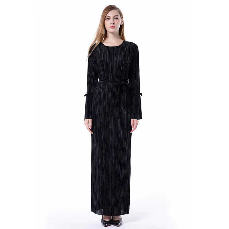 Мусульманская Мода abaya Дубай с длинным рукавом поясом максимально шелковая ткань